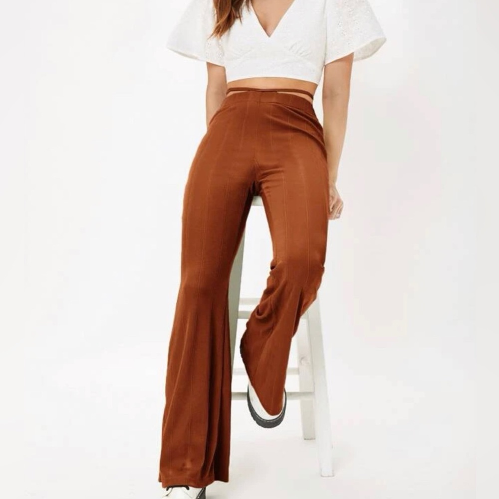 Burnt orange rust flare pants